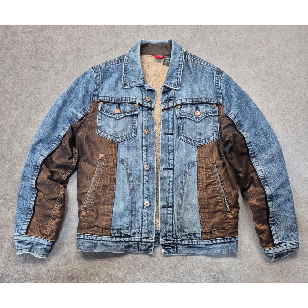 Buffalo David Bitton Yanker Denim Corduroy Mixed Media Sherpa Jacket Y2K M